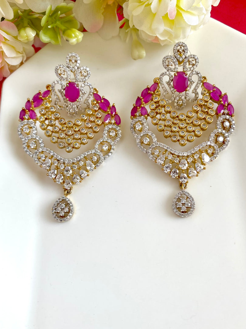 Ruby Head Princess White Diamond Golden Earrings