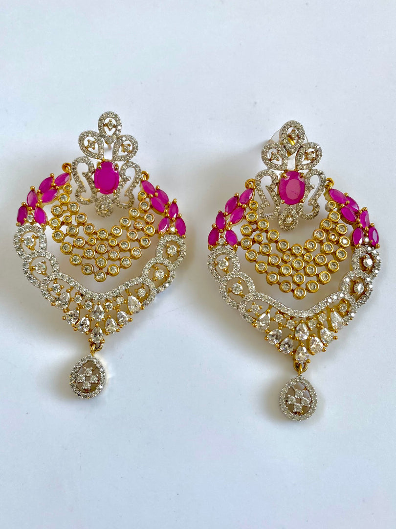 Ruby Head Princess White Diamond Golden Earrings