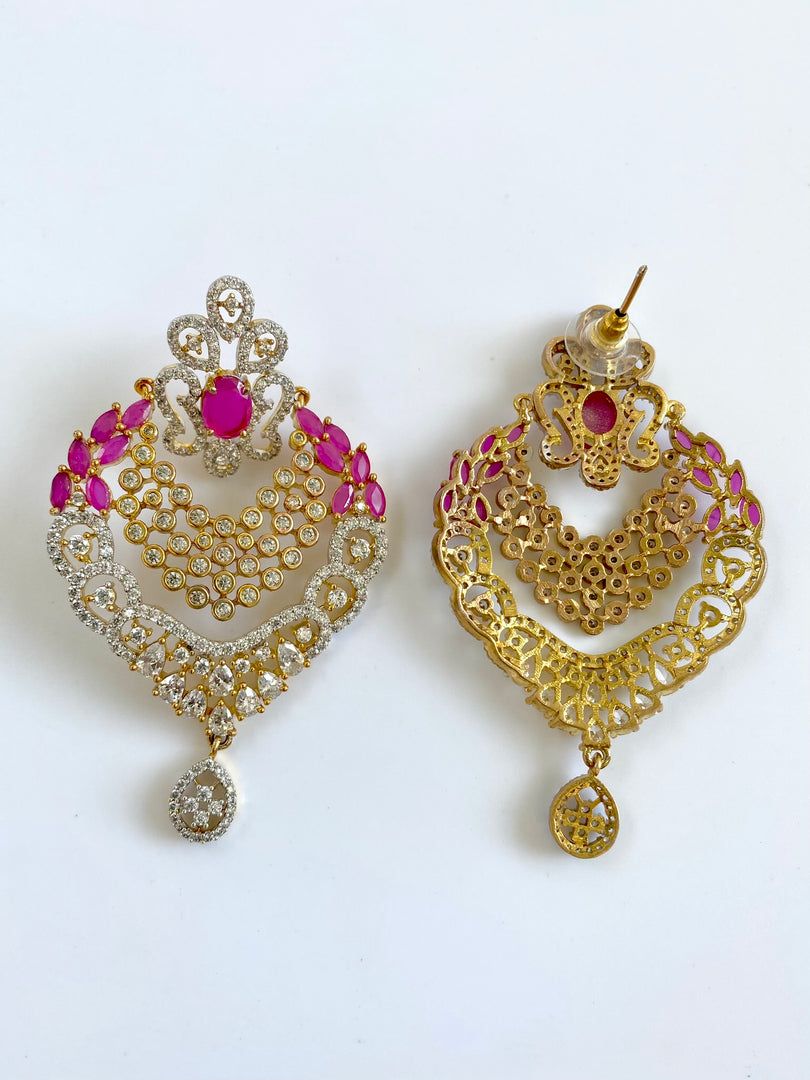 Ruby Head Princess White Diamond Golden Earrings