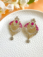 Load image into Gallery viewer, Ruby Head Princess White Diamond Golden Earrings
