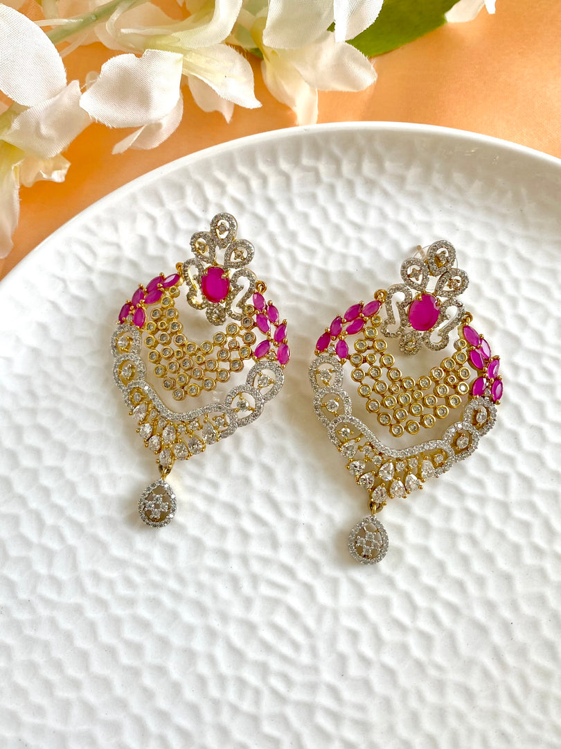 Ruby Head Princess White Diamond Golden Earrings