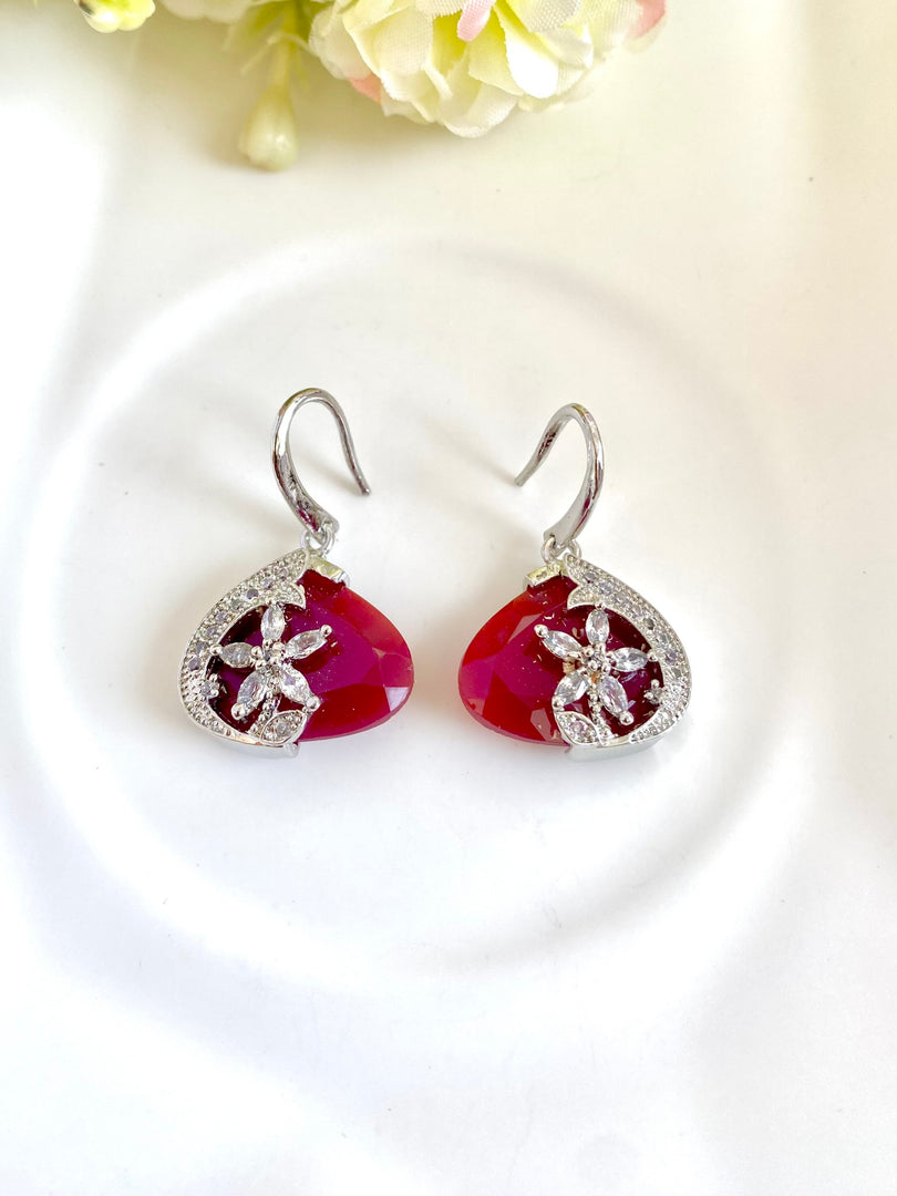 Ruby White Diamond Star Hook Earrings