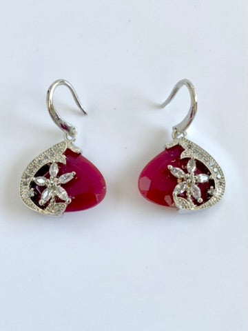 Ruby White Diamond Star Hook Earrings