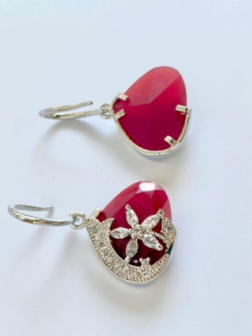 Ruby White Diamond Star Hook Earrings