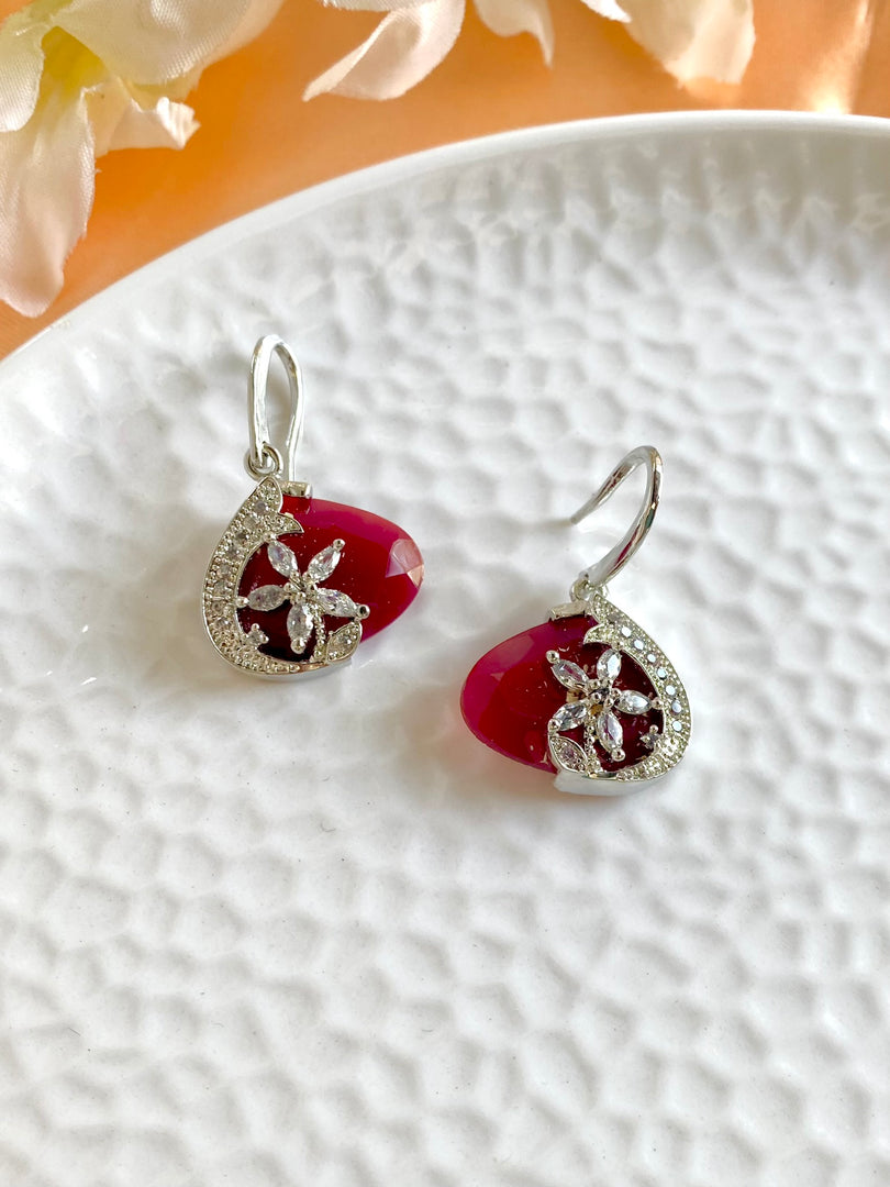 Ruby White Diamond Star Hook Earrings