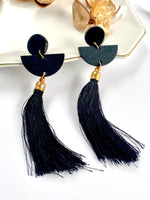 Load image into Gallery viewer, Statement Black Long Earrings
