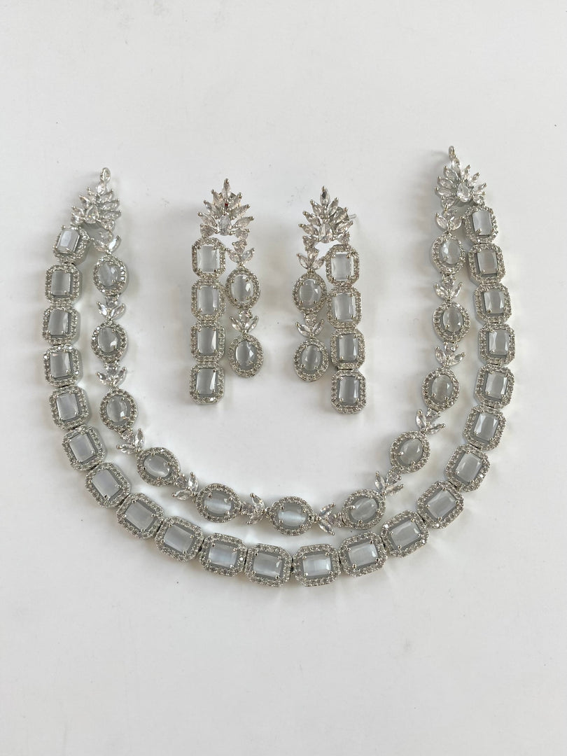 Studded Grey Sky Double Layered Diamond Necklace Set