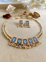 Load image into Gallery viewer, Super 5 Elements Twin Pearl Necklace Set- Maroon &amp; Sky Blue
