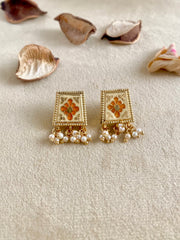 Super 3 Elements Twin Pearl Necklace Set- Maroon & Orange