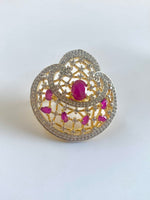 Load image into Gallery viewer, Twinkie Pink n White Free Size Diamond Cocktail Ring
