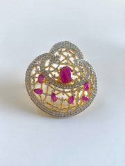 Twinkie Pink n White Free Size Diamond Cocktail Ring