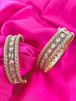 Load image into Gallery viewer, White Track Gold Polki Bangle Set Of Two
