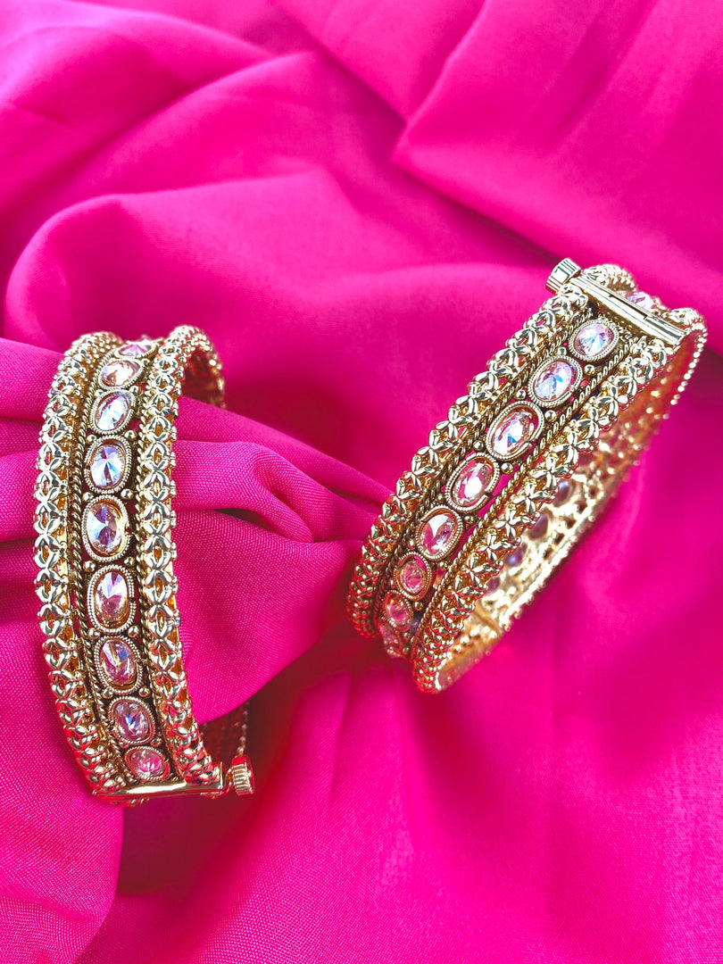 White Track Gold Polki Bangle Set Of Two