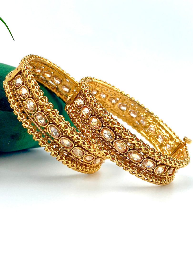 White Track Gold Polki Bangle Set Of Two