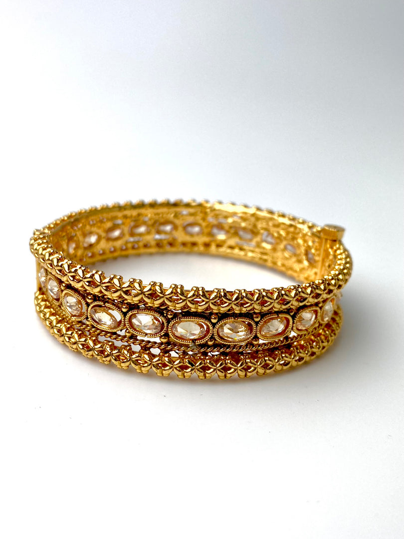 White Track Gold Polki Bangle Set Of Two