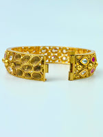 Load image into Gallery viewer, Antique Matte Gold White S Pink Kundan Bangle Set Of Two
