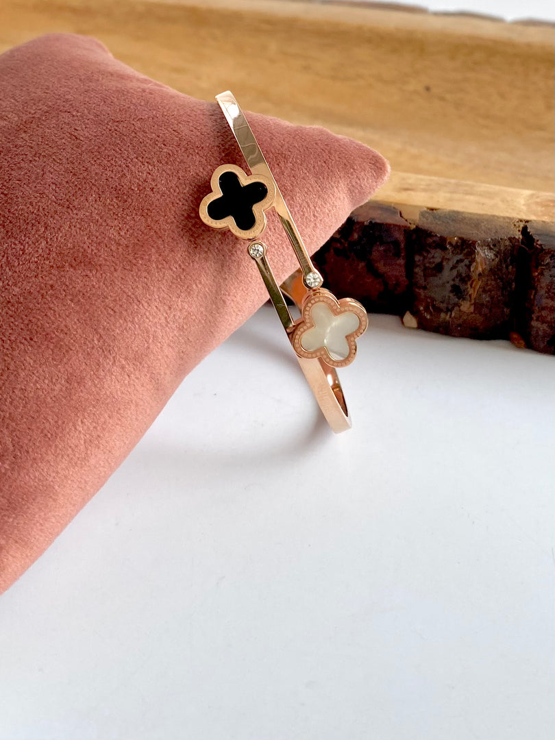 Black N White Marble Finish Flower Rose Gold Bracelet