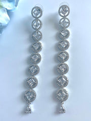 Cushion Diamond Single Line Long Earrings
