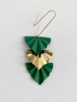 Load image into Gallery viewer, Golden And Green Leaf Long Earrings
