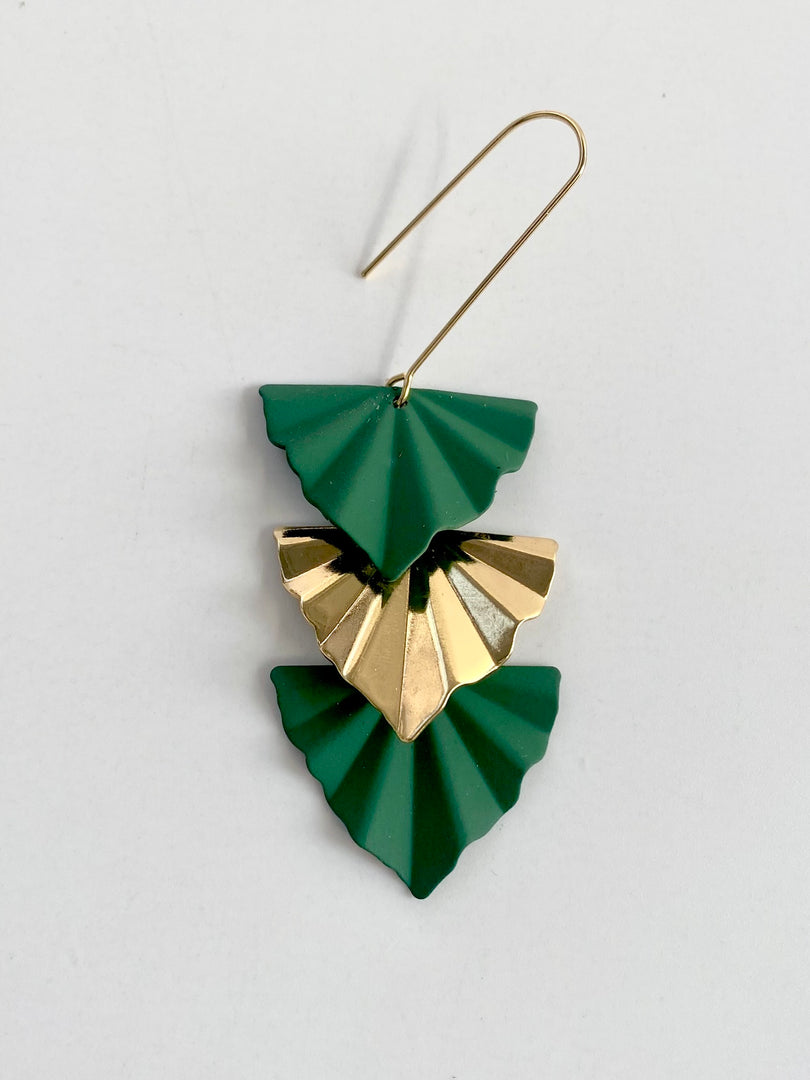 Golden And Green Leaf Long Earrings