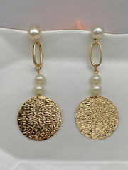 Golden N Pearl Long Shining Earrings