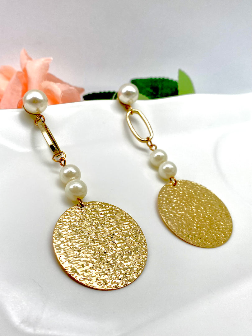 Golden N Pearl Long Shining Earrings