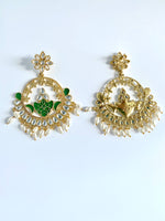 Load image into Gallery viewer, Green Moon Kundan &amp; Pearl Chandbalis Earrings
