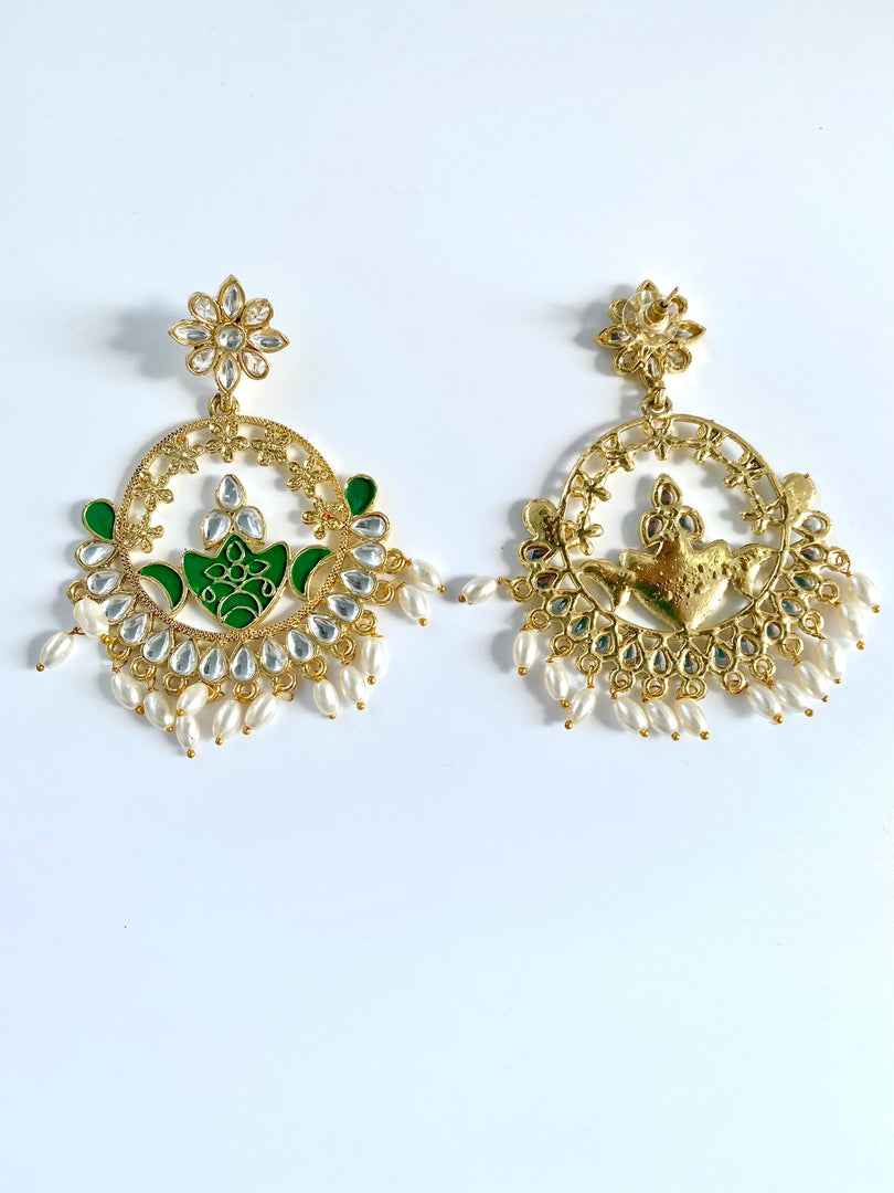 Green Moon Kundan & Pearl Chandbalis Earrings