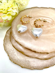 Pearl Heart Drop Golden Earrings
