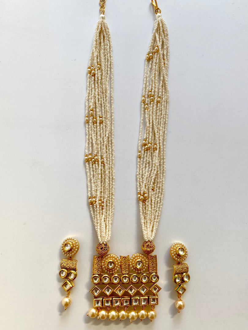 Pearl & Golden Elegant Long Necklace Set