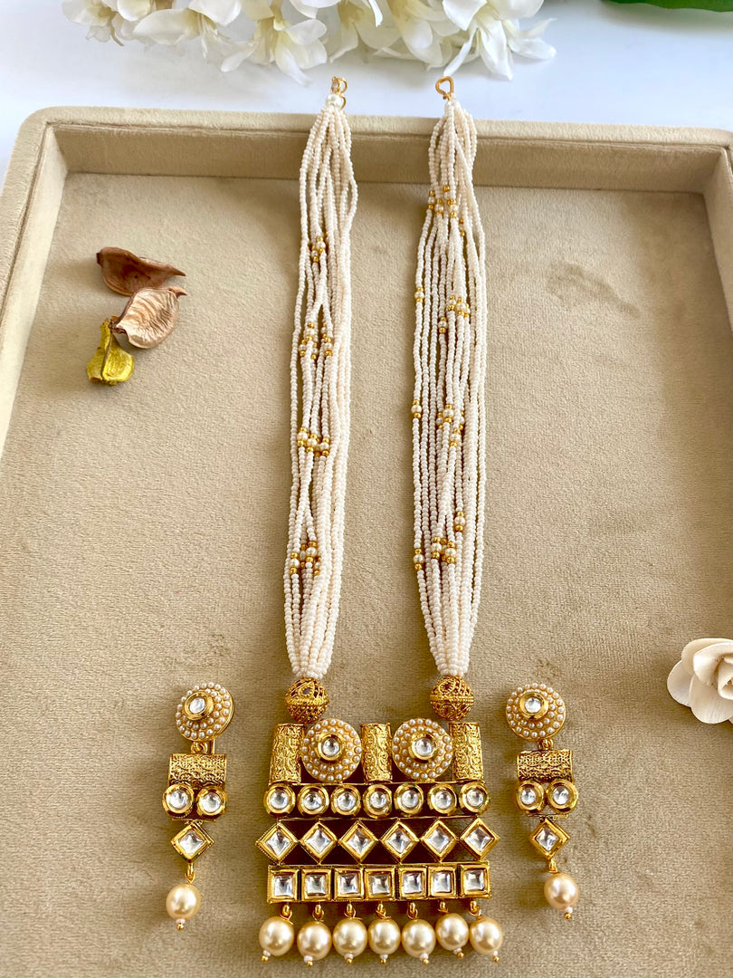 Pearl & Golden Elegant Long Necklace Set