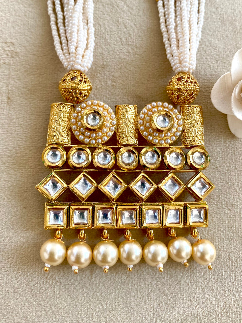 Pearl & Golden Elegant Long Necklace Set