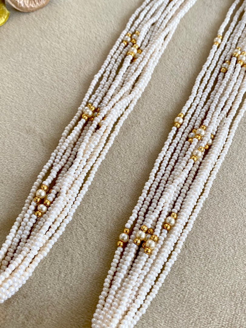 Pearl & Golden Elegant Long Necklace Set