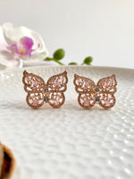 Load image into Gallery viewer, Rosy Pink White Diamond Butterfly Earrings
