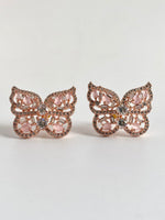 Load image into Gallery viewer, Rosy Pink White Diamond Butterfly Earrings
