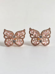 Rosy Pink White Diamond Butterfly Earrings