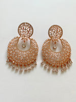 Load image into Gallery viewer, Rosy Chakra White Diamond Chandbali Earrings
