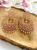 Load image into Gallery viewer, Rosy Chakra White Diamond Chandbali Earrings
