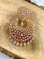 Load image into Gallery viewer, Rosy Chakra White Diamond Chandbali Earrings
