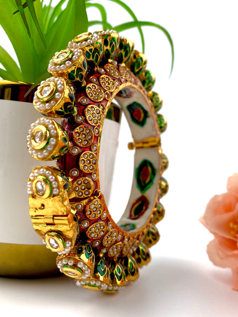 Royal Jodhpuri Pacheli Multicolour Pearl Kada Bangle