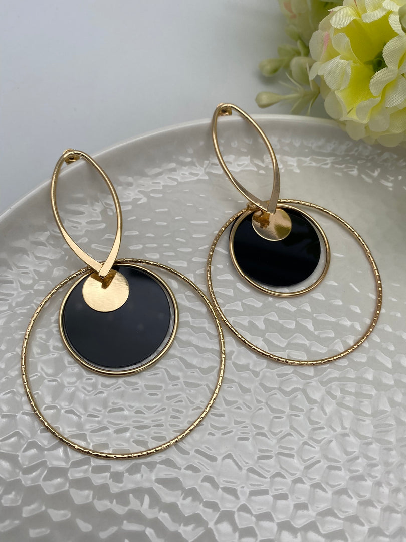 Rozabel Multishaped Black And Golden Hoop Earrings