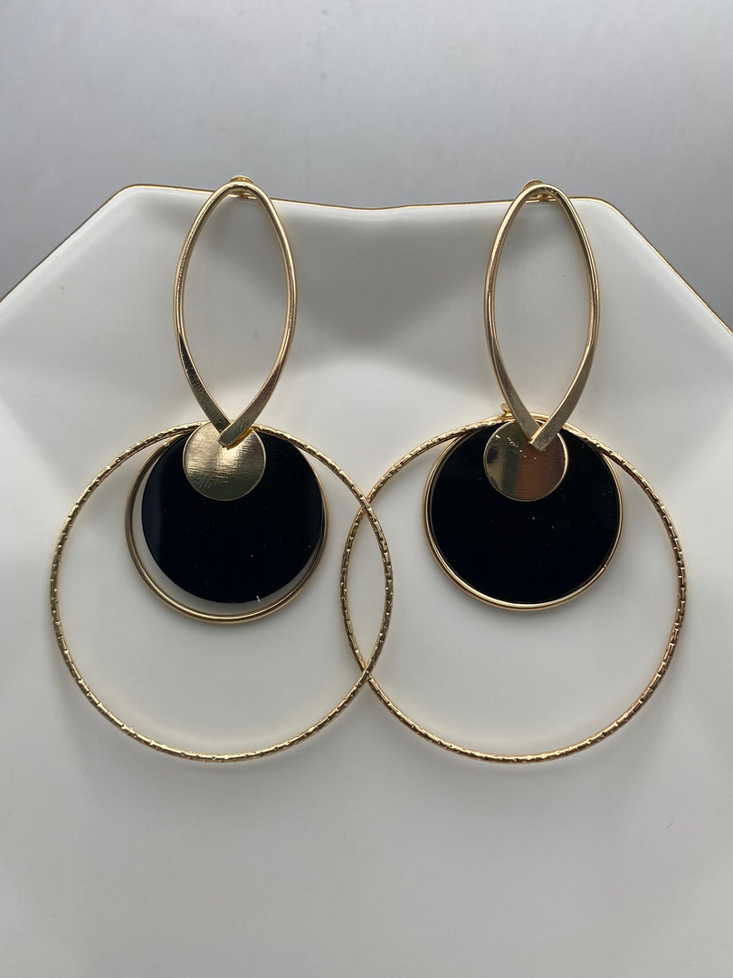 Rozabel Multishaped Black And Golden Hoop Earrings