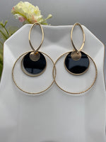 Load image into Gallery viewer, Rozabel Multishaped Black And Golden Hoop Earrings
