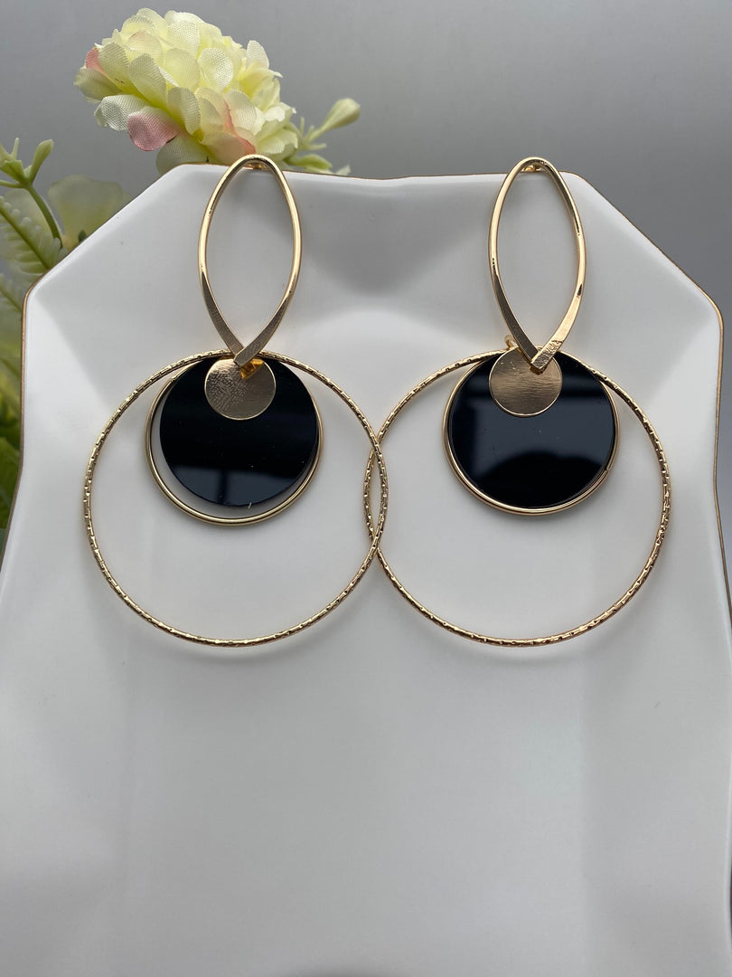 Rozabel Multishaped Black And Golden Hoop Earrings