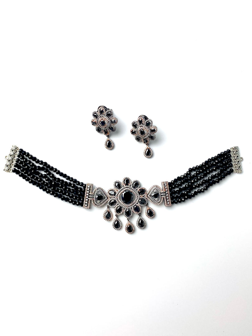 Stunning Black Sun Diamond Choker Necklace Set