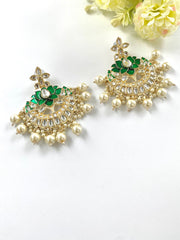 The Green Lotus Kundan & Pearl Chandbalis Earrings