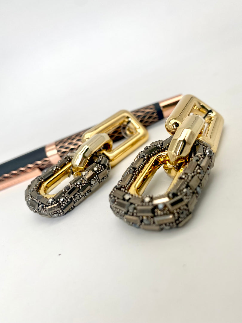 Three Hoops Silver Studded Golden Glossy Earrings