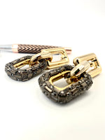 Load image into Gallery viewer, Three Hoops Silver Studded Golden Glossy Earrings

