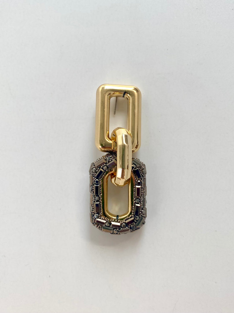 Three Hoops Silver Studded Golden Glossy Earrings