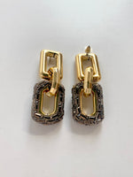 Load image into Gallery viewer, Three Hoops Silver Studded Golden Glossy Earrings
